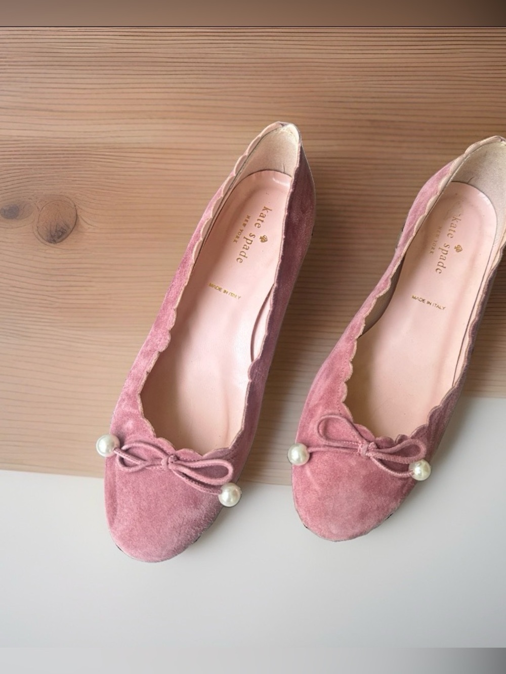 Kate Spade Italy Murray Faux Pearl Embelished Suede Flats| Vintage Rose~7